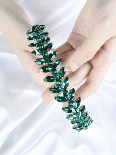 Zaļie Rhinestones Kāzu matu aksesuāri sievietēm un meitenēm Galvas saite Līgavas galvassega Viesu galvas rotaslietas ceremonija Tiaras