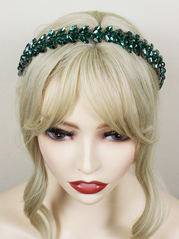 Zaļie Rhinestones Kāzu matu aksesuāri sievietēm un meitenēm Galvas saite Līgavas galvassega Viesu galvas rotaslietas ceremonija Tiaras