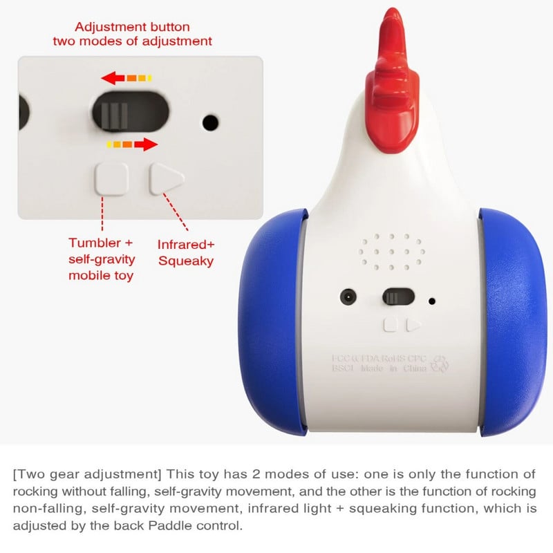 Svjetlo za mačku Igračke u obliku piletine Squeak Vlastita težina Ravnoteža Pokret Klizni kotači Infracrveno osvjetljenje Električne igračke koje se mogu ukloniti
