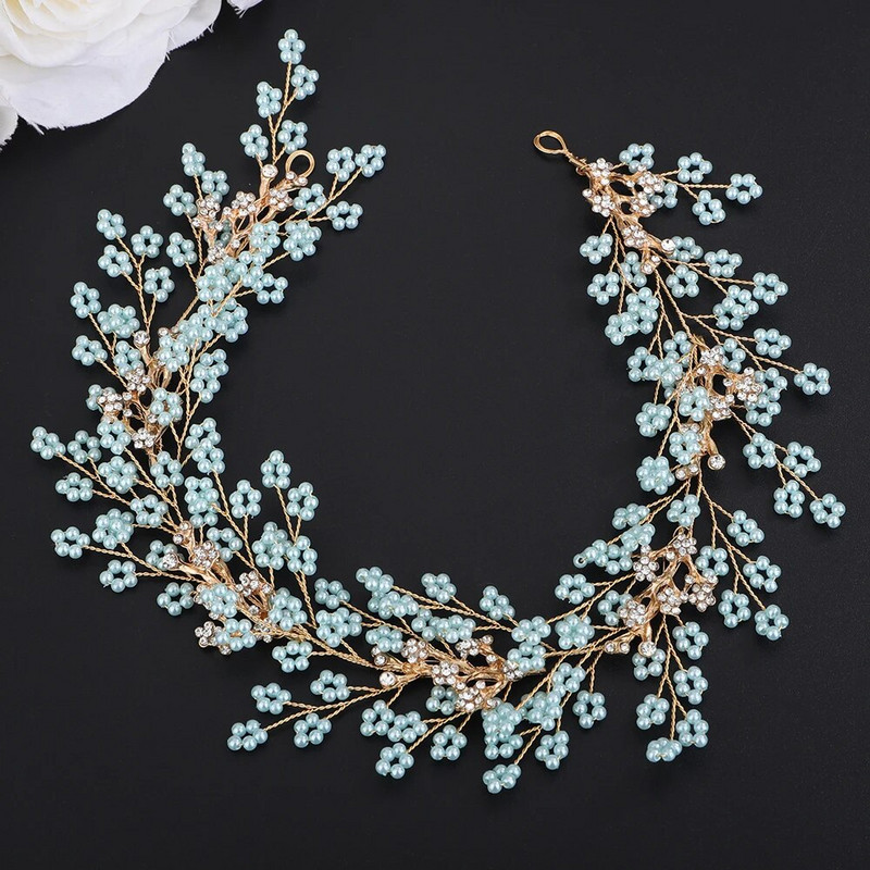 Luxury Handmde Μπλε Πράσινο Πέρλες Νυφικό Γυναικείο Κεφαλόδεσμο Γυναικείο Κεφαλόδεσμο Γάμου Επισκέπτης Αξεσουάρ μαλλιών Αξεσουάρ για πάρτι Τιάρες