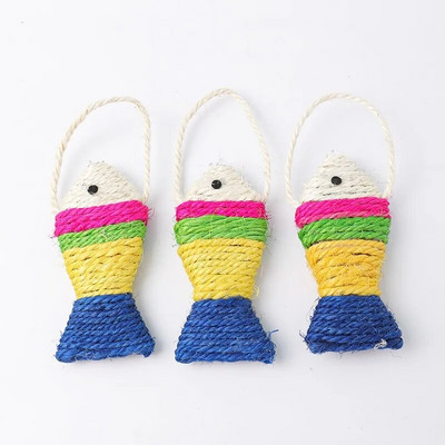 Mājdzīvnieku kaķu rotaļlieta zivs krāsaina piekārta virve Sizala papīra dēļa zivs Moclaw rotaļu suns universāls kaķu skrāpēšanas dēlis