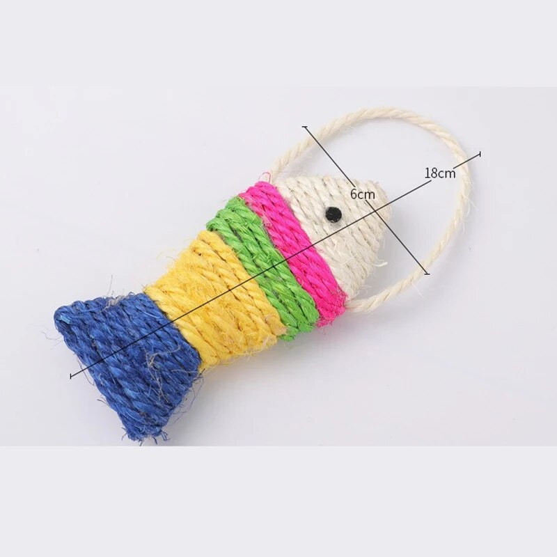 Mājdzīvnieku kaķu rotaļlieta zivs krāsaina piekārta virve Sizala papīra dēļa zivs Moclaw rotaļu suns universāls kaķu skrāpēšanas dēlis