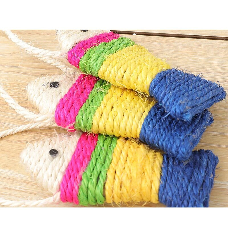 Mājdzīvnieku kaķu rotaļlieta zivs krāsaina piekārta virve Sizala papīra dēļa zivs Moclaw rotaļu suns universāls kaķu skrāpēšanas dēlis