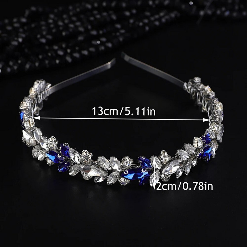 Moderna Rhinstone līgavas kroņa galvas saite sudraba zila kāzu matu aksesuāri rotaslietas ar rokām darinātas ballīšu galvassegas tiāras sievietēm