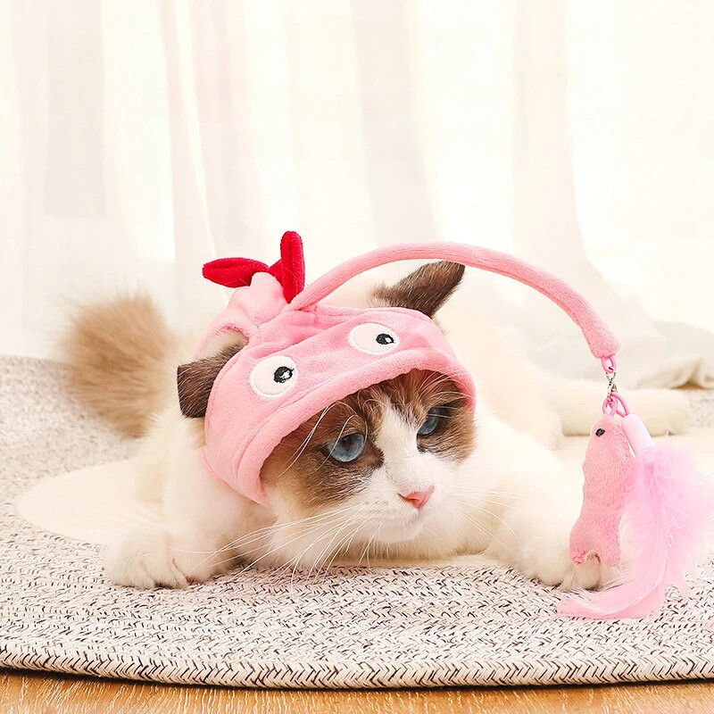 Mājdzīvnieku galvassegas Spalvas Jautra kaķa rotaļlieta Smieklīgs mazs dinozaurs ar lielām acīm zivs pingvīns bites formas cepure Kaķi paši sveicināti artefakti Mājdzīvnieku piederumi