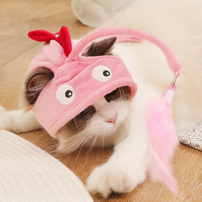 Mājdzīvnieku galvassegas Spalvas Jautra kaķa rotaļlieta Smieklīgs mazs dinozaurs ar lielām acīm zivs pingvīns bites formas cepure Kaķi paši sveicināti artefakti Mājdzīvnieku piederumi