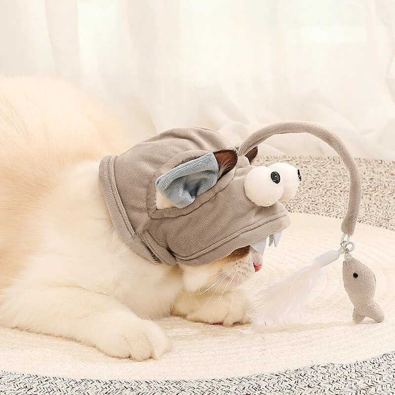 Mājdzīvnieku galvassegas Spalvas Jautra kaķa rotaļlieta Smieklīgs mazs dinozaurs ar lielām acīm zivs pingvīns bites formas cepure Kaķi paši sveicināti artefakti Mājdzīvnieku piederumi