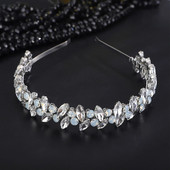 Moderna Rhinestone kāzu kroņa galvas saite sudraba opāls roku darbs kāzu matu aksesuāri rotaslietas zilas sieviešu ballīšu galvassegas tiāras