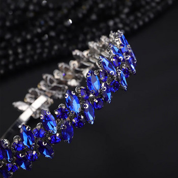 Модерна булчинска корона с кристали, лента за глава, сребърен опал, ръчно изработени сватбени аксесоари за коса, бижута, сини дамски парти диадеми