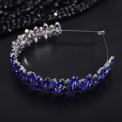Moderna Rhinestone kāzu kroņa galvas saite sudraba opāls roku darbs kāzu matu aksesuāri rotaslietas zilas sieviešu ballīšu galvassegas tiāras