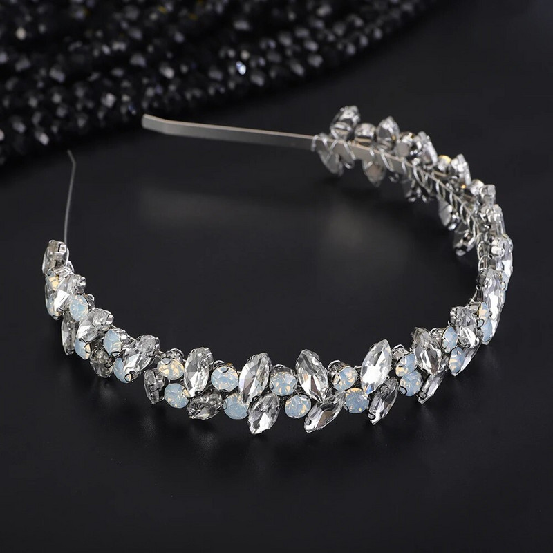 Moderna Rhinestone kāzu kroņa galvas saite sudraba opāls roku darbs kāzu matu aksesuāri rotaslietas zilas sieviešu ballīšu galvassegas tiāras