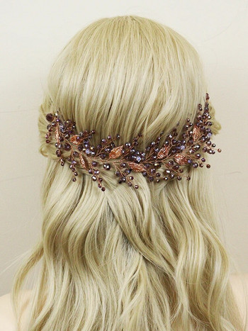 Μωβ κρυστάλλινα νυφική κεφαλή Μοντέρνα γυναικεία κομμωτήρια στολίδια για τα μαλλιά Φύλλα Γαμήλια κορδέλες Αξεσουάρ μαλλιών για κορίτσια