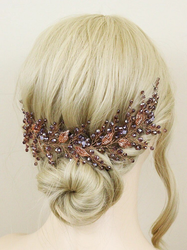 Violeta kristāla līgavas galvassega Moderna sieviešu galvassegas ballīšu matu rotājumi lapu kāzu galvassegas matu aksesuāri meitenēm