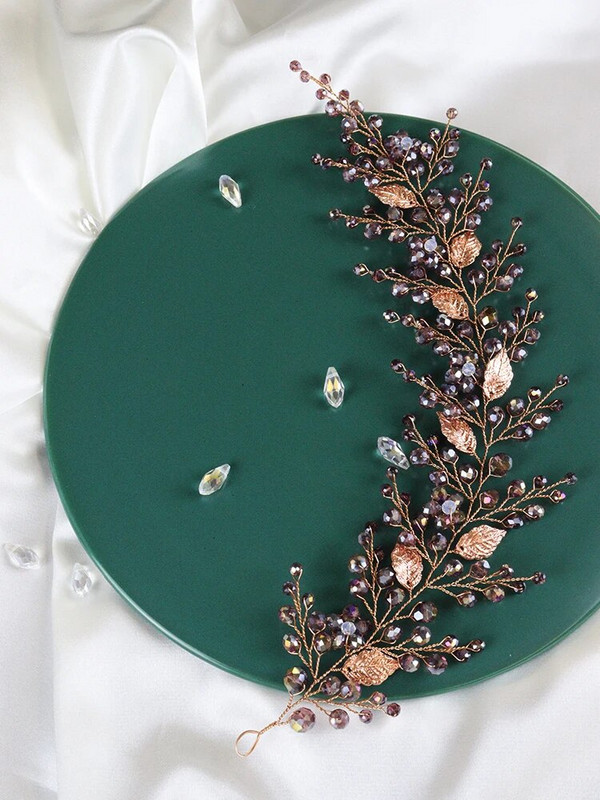 Violeta kristāla līgavas galvassega Moderna sieviešu galvassegas ballīšu matu rotājumi lapu kāzu galvassegas matu aksesuāri meitenēm