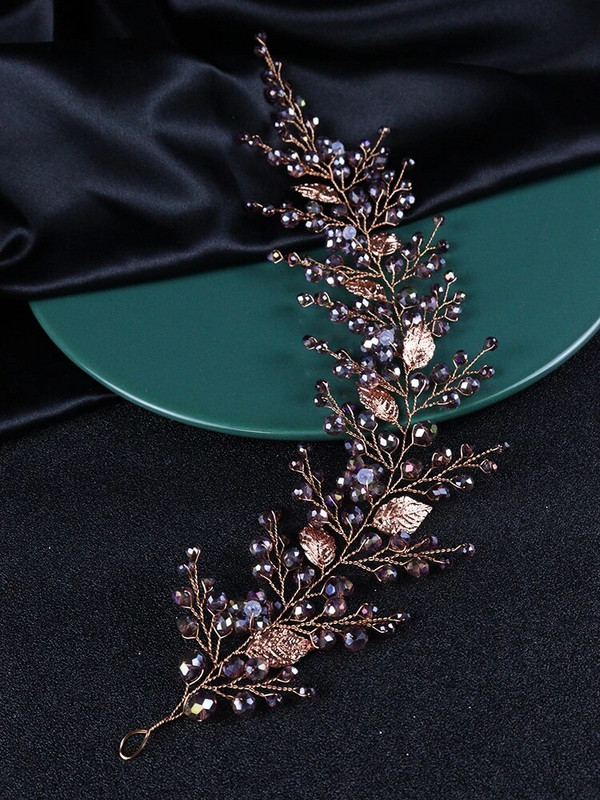 Violeta kristāla līgavas galvassega Moderna sieviešu galvassegas ballīšu matu rotājumi lapu kāzu galvassegas matu aksesuāri meitenēm