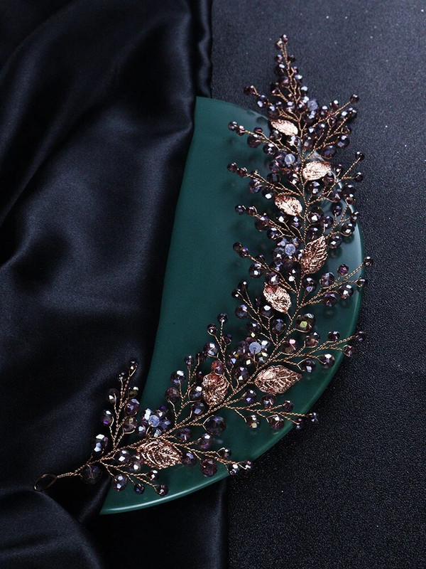 Violeta kristāla līgavas galvassega Moderna sieviešu galvassegas ballīšu matu rotājumi lapu kāzu galvassegas matu aksesuāri meitenēm