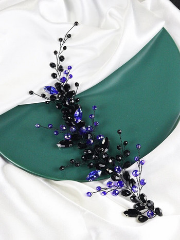 Μαύρα μπλε κρυστάλλινα αξεσουάρ για τα μαλλιά για το Halloween Headbands Guest Bride Headdresses Rhinestone Party Νυφικές τιάρες