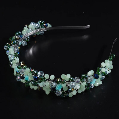 Vintage zaļā kristāla ziedu līgavas kroņa galvas saite ar rokām darināti kāzu matu aksesuārimoderni ziedu sieviešu ballīšu galvassegas tiāras
