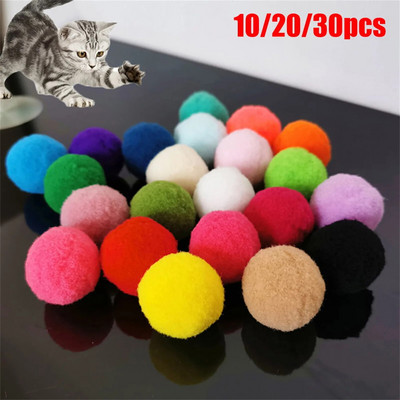 10/20/30Pcs Pet Cats Polyester Plush Balls Interactive Play Training Toy