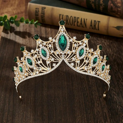 Μεταλλικό μπαρόκ στέμμα ιδιοσυγκρασίας Λαμπερά πολύχρωμα πριγκίπισσα τιάρα νυφικά μαλλιά Tiara Αξεσουάρ φόρεμα με στέμμα στρας