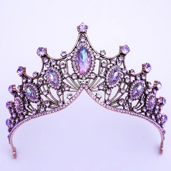 Барокови луксозни блестящи лилави кристални булчински диадеми Корони на вещици Дамски диадема със стрази Сватбен костюм Аксесоари за коса