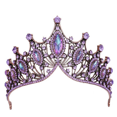 Baroc de lux Bling violet cristal diademe de mireasa Coroane de vrăjitoare femei Diadem cu strasuri Diadem Accesorii pentru păr