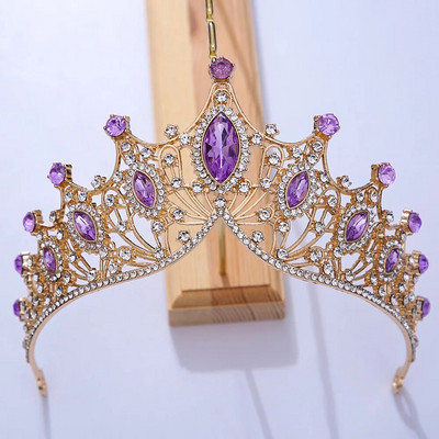 Luksuslik barokkstiilis Bling Purple Crystal Pruudi Tiaarad Nõiakroonid Naiste Rhinestone Galerii Diadem pulmakostüüm Juuste aksessuaarid