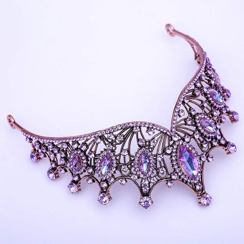 Barokiniai prabangūs Bling purpuriniai krištoliniai vestuviniai tiarai raganų karūnos moterų kalnų krištolinio akmens konkursas Diadem vestuvinių kostiumų plaukų aksesuarai