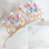 Princess Crown for Girls Butterfly Tiaras Crystal Crown Wedding Flower Girl Headband Pearl Crystal Tiara