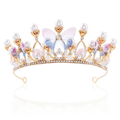 Princess Crown for Girls Butterfly Tiaras Crystal Crown Wedding Flower Girl Headband Pearl Crystal Tiara