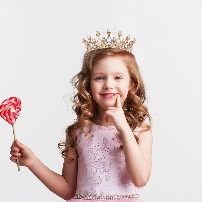 Princess Crown for Girls Butterfly Tiaras Crystal Crown Wedding Flower Girl Headband Pearl Crystal Tiara