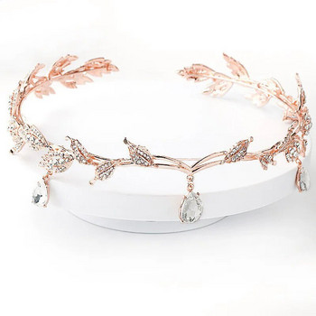 Στέμμα γαμήλιου τιάρα με στρας για νύφες, θεά ξωτικό Princess Fairy Crystal Pendent Headband Leaf Cosplay Crown For Women Girl
