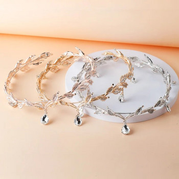 Στέμμα γαμήλιου τιάρα με στρας για νύφες, θεά ξωτικό Princess Fairy Crystal Pendent Headband Leaf Cosplay Crown For Women Girl
