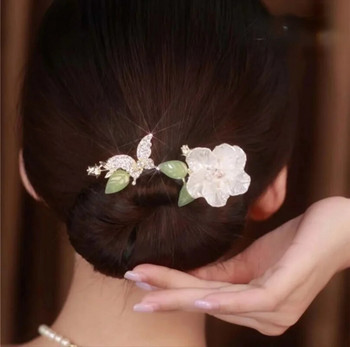Fashion Elegant Butterfly Flower Hair Stick Αξεσουάρ μαλλιών για γυναίκες Flower Fishtail Headwear Hairpin Bride Jewelry Tiara