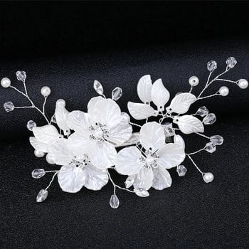 Щипки за коса с цветя от кристална перла Елегантни шапки за жени Скъпоценни бижута Булчински сватбени аксесоари за коса