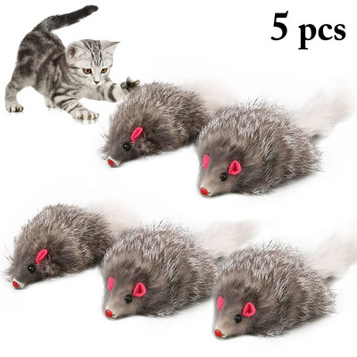 5Pcs Cat Mice Toys False Mouse Cat Toy Long Tail Mice Soft Real Rabbit Fur Toy For Cats Plush Rat Playing Chew Toy Pet Supplies