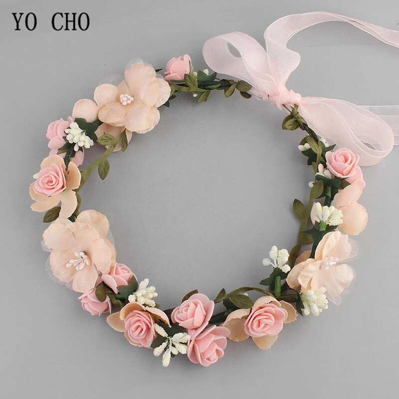 Meldel Kāzu matu aksesuāri putu rožu galvas lente sieviešu galvassega zīda viltus ziedu vainags roku darbs