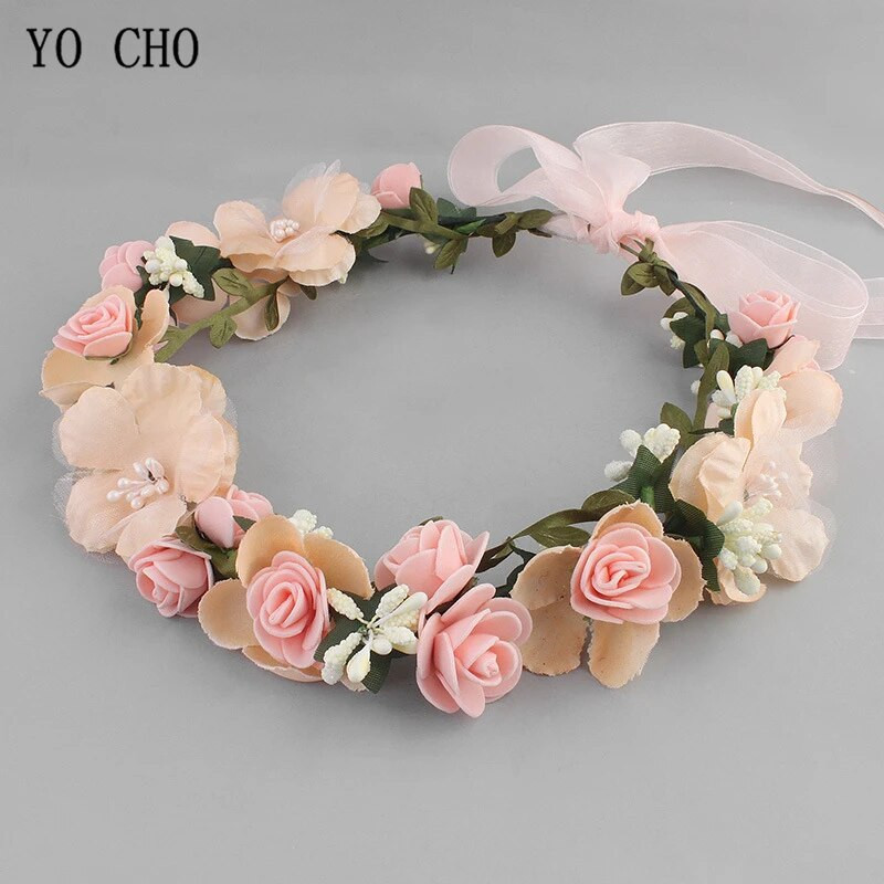 Meldel Kāzu matu aksesuāri putu rožu galvas lente sieviešu galvassega zīda viltus ziedu vainags roku darbs