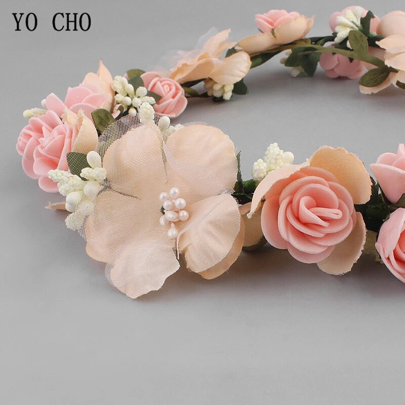 Meldel Kāzu matu aksesuāri putu rožu galvas lente sieviešu galvassega zīda viltus ziedu vainags roku darbs