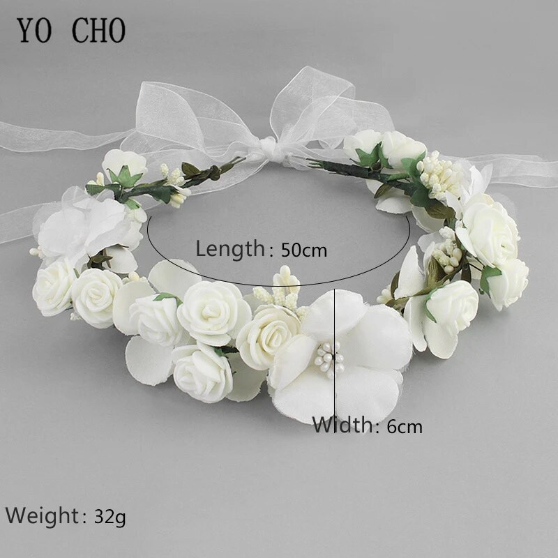 Meldel Kāzu matu aksesuāri putu rožu galvas lente sieviešu galvassega zīda viltus ziedu vainags roku darbs