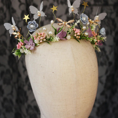 Πολύχρωμο Sen Department Xianmei Flower Crown Headwear Κορίτσι Flower Girl Performs Butterfly Flower Hair Band Handmade Dance H