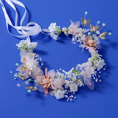 Πολύχρωμο Sen Department Xianmei Flower Crown Headwear Κορίτσι Flower Girl Performs Butterfly Flower Hair Band Handmade Dance H