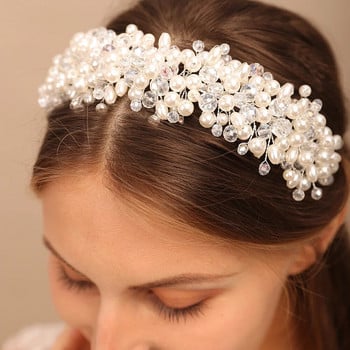Νυφική Tiara Headwear Pearl Crown Princess Wedding Νυφική Tiara Pear κρύσταλλο κεφαλόδεσμο Νυφικά μαλλιά κόσμημα νυφικά αξεσουάρ