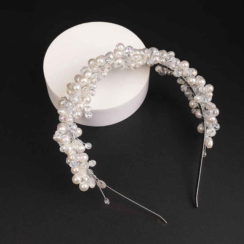 Νυφική Tiara Headwear Pearl Crown Princess Wedding Νυφική Tiara Pear κρύσταλλο κεφαλόδεσμο Νυφικά μαλλιά κόσμημα νυφικά αξεσουάρ
