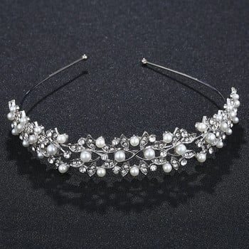 Корона за коса със сребърни кристали и перла от слонова кост Ретро кристална булчинска сватбена тиара Корони за глава на булката