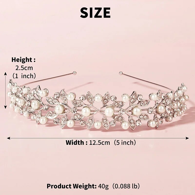 Kruna za kosu od srebrnih kamenčića s biserom od slonovače, starinskim kristalima, svadbena tijara, krunice za glavu mladenke