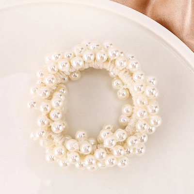 Eleganta dāmu gumija Virve Pērļu matu gredzens Meiteņu krelles Scrunchies Gumijas lentes Zirgaste Matu Aksesuāri Elastīga galvas saite