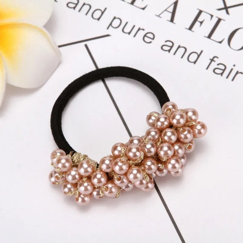 Sieviešu matu aksesuāri Pērles Pērles Galvassaites Zirgastes Turētājs Meiteņu Vintage Elastīgās Matu Lentes