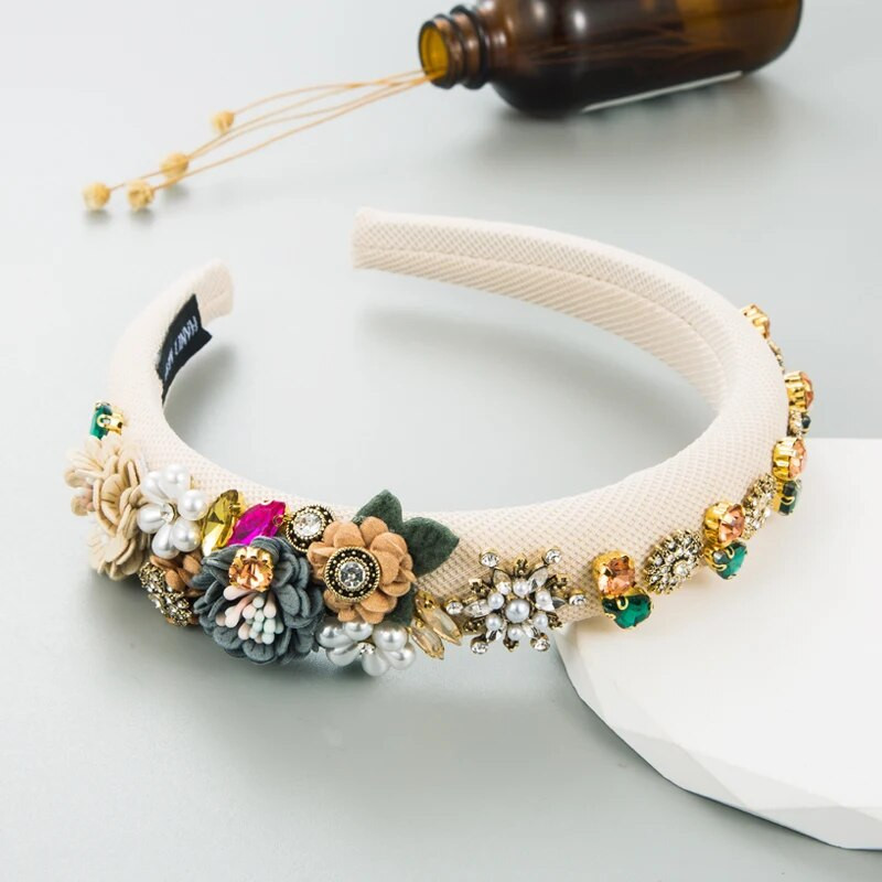 Modes baroka stila pērļu auduma ziedu matu gumija vieglas greznas un augstas kvalitātes modes skates galvassegas