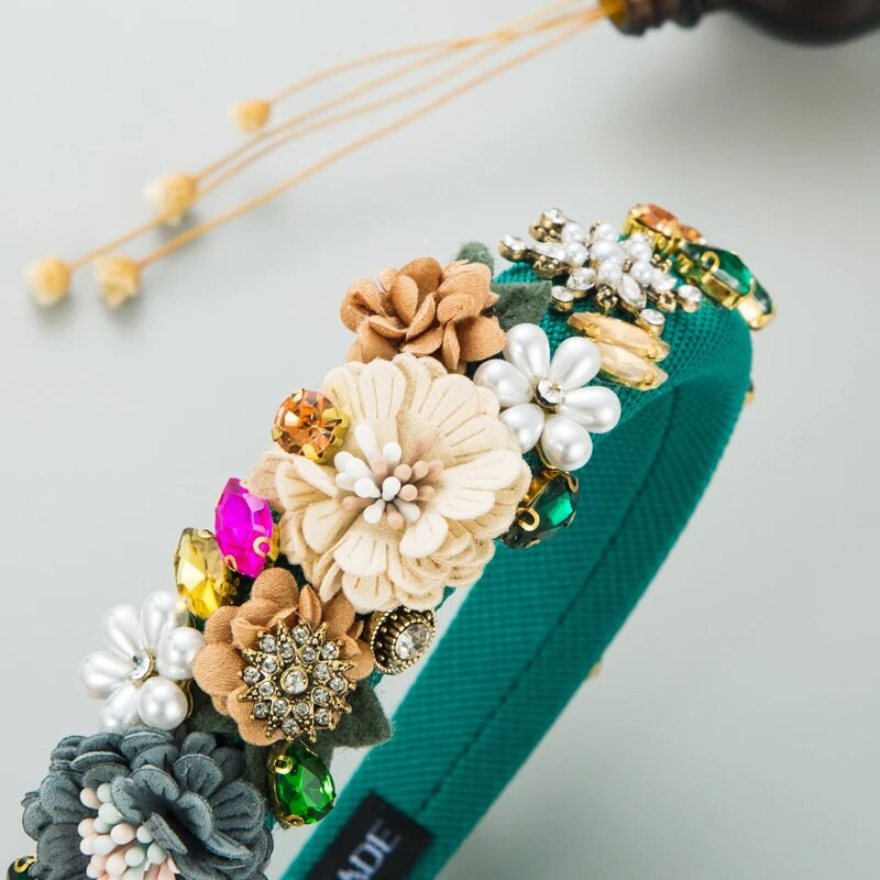 Modes baroka stila pērļu auduma ziedu matu gumija vieglas greznas un augstas kvalitātes modes skates galvassegas